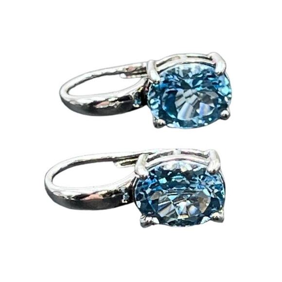 Designer DBJ Stamped Sterling Silver 925 Blue Topaz Lever Back Earrings New - Picture 1 of 12